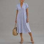 Earling | Floral Collared Short Sleeve Midi Dress