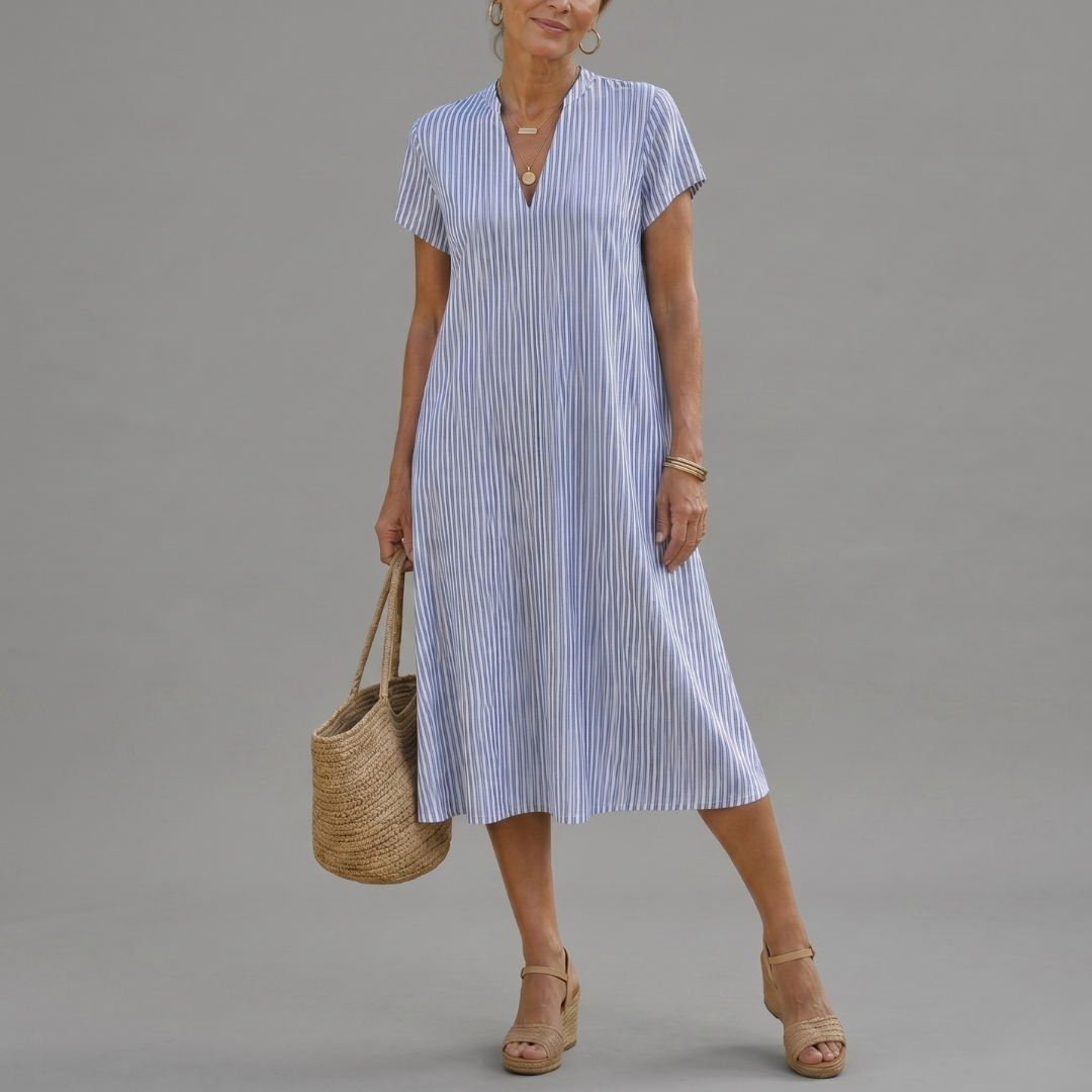 Earling | Floral Collared Short Sleeve Midi Dress