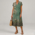 Earling | Floral Collared Short Sleeve Midi Dress