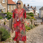 Sharon™ – Printed V-Neck Midi Dress