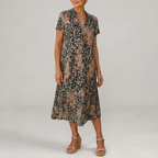Earling | Floral Collared Short Sleeve Midi Dress