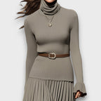 Levarisse – Pleated Midi Dress with Turtleneck