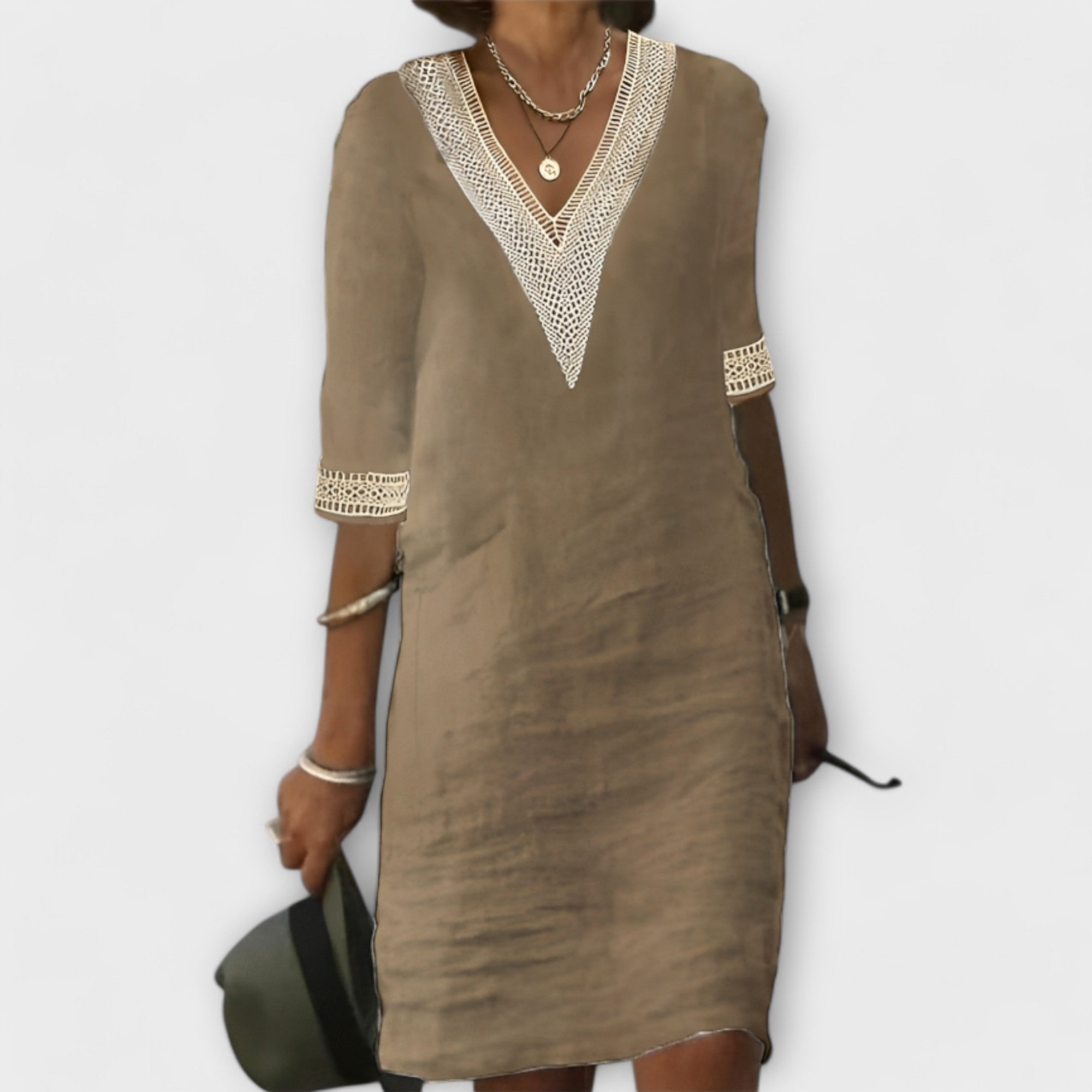 Annelis – Loose Tunic Dress with Crochet Accents