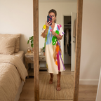 Rose - Casual Dress with Colorful Leaf Print