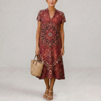 Earling | Floral Collared Short Sleeve Midi Dress