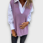 Lamielle – Knit Vest with V-Neck in Camel