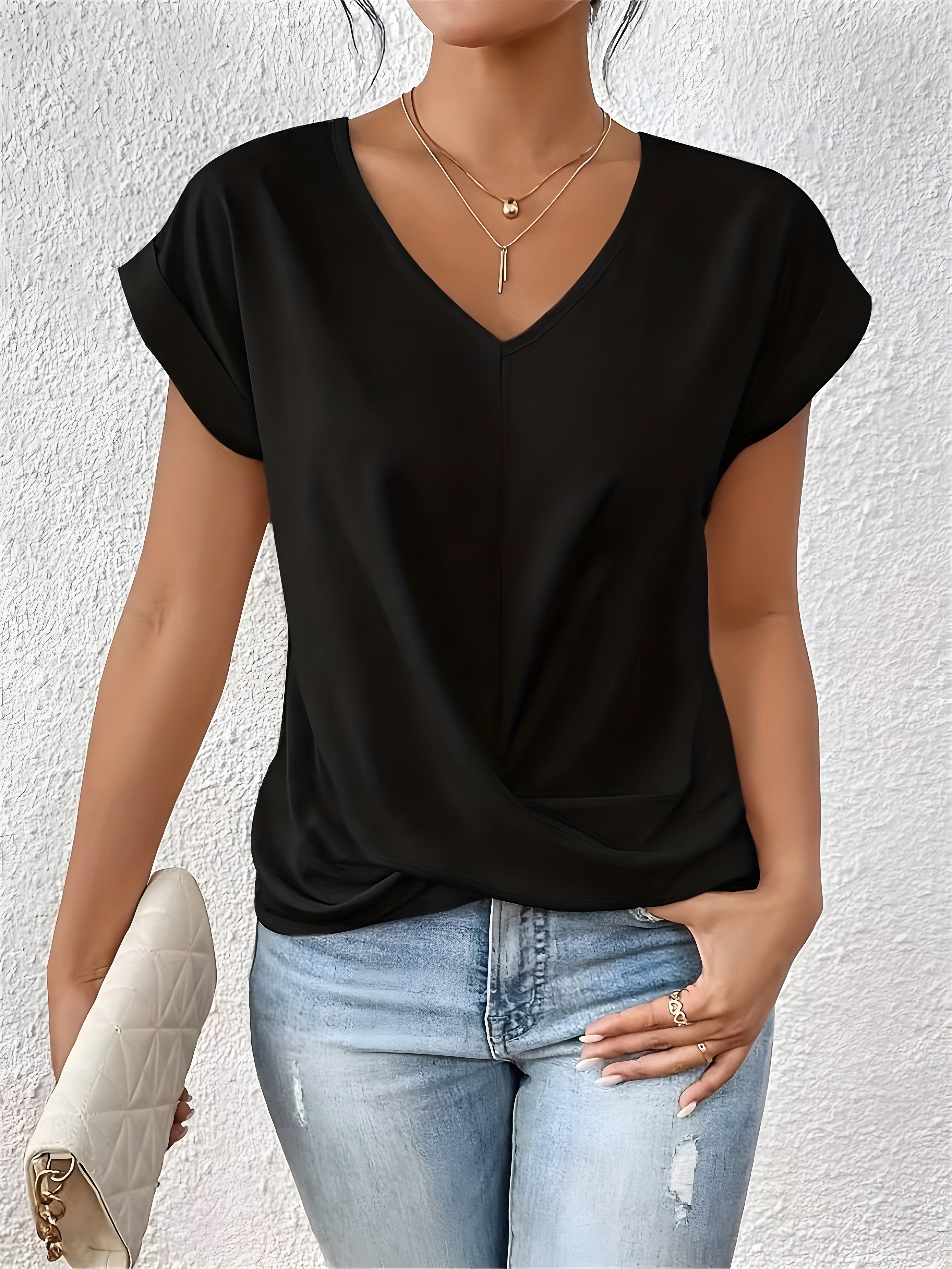 AURA – Elegant Gathered V-Neck Shirt