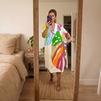 Rose - Casual Dress with Colorful Leaf Print