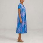 Earling | Floral Collared Short Sleeve Midi Dress