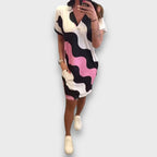 Mirely – Summer Dress with Wave Print and V-Neck