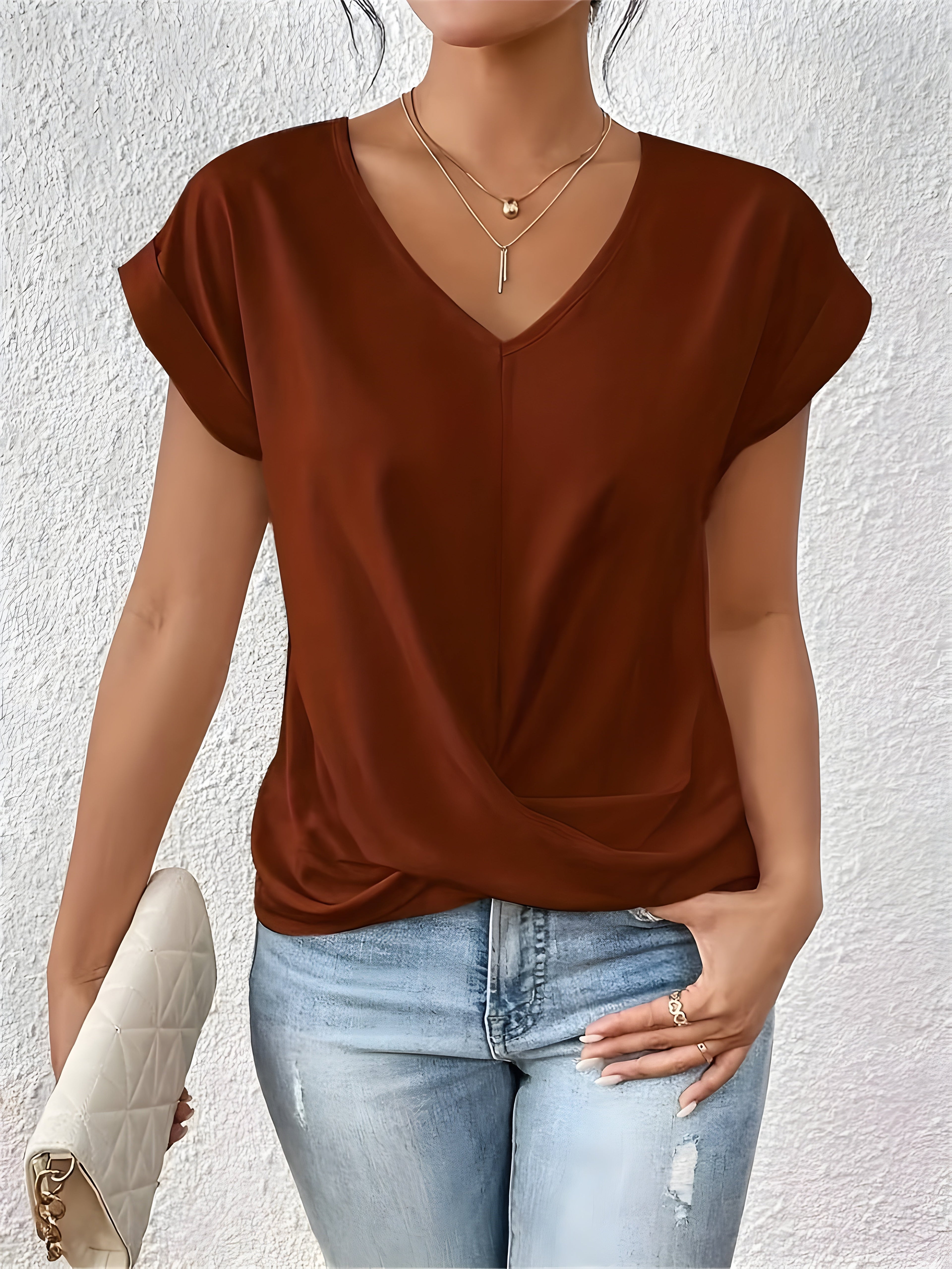 AURA – Elegant Gathered V-Neck Shirt