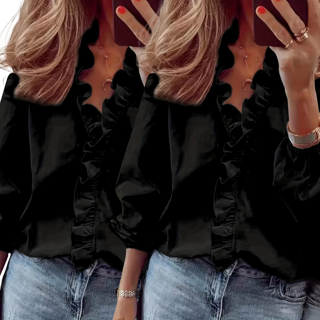 Lisa™ - Timeless V-Neck Blouse with Ruffles for Casual Elegance