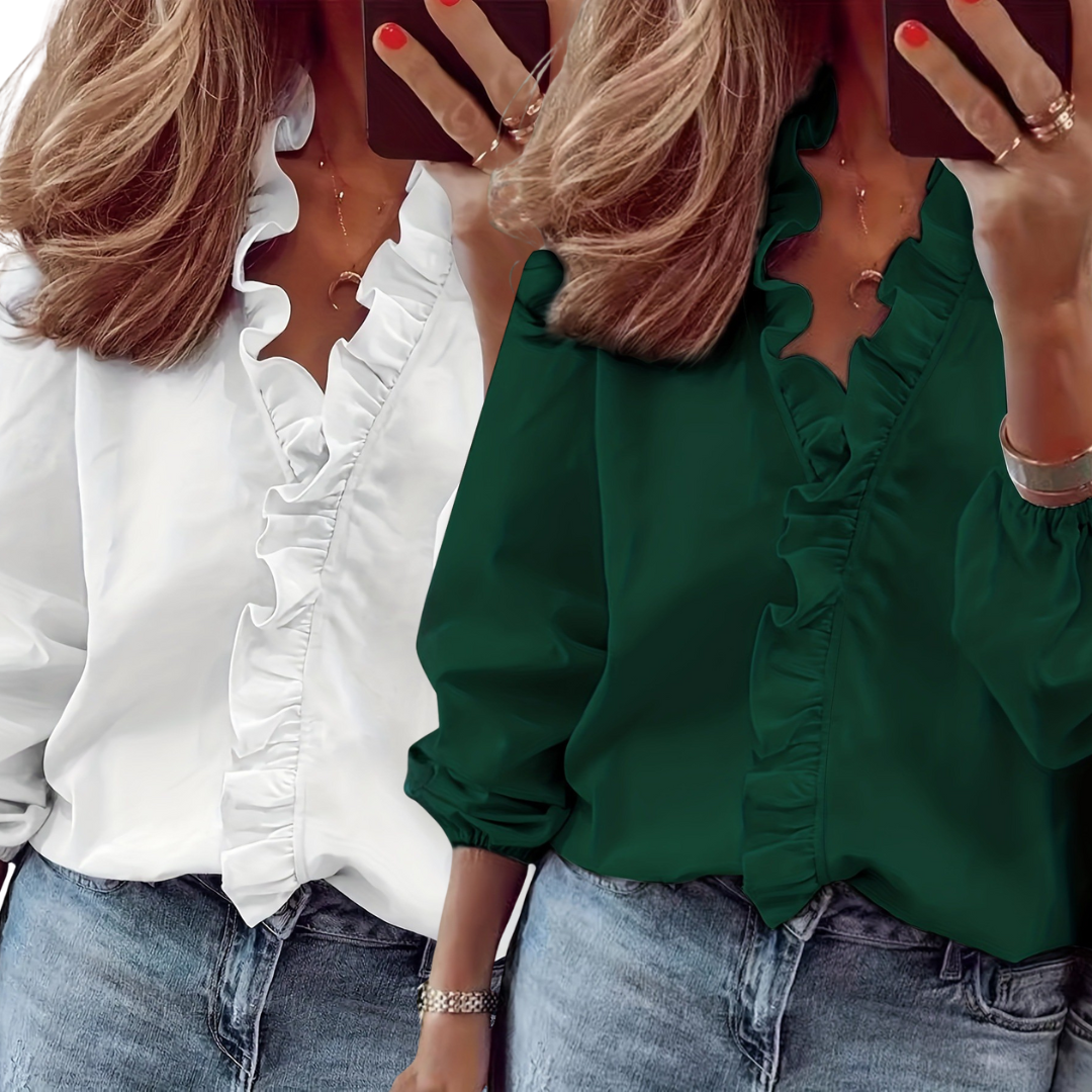 Lisa™ - Timeless V-Neck Blouse with Ruffles for Casual Elegance