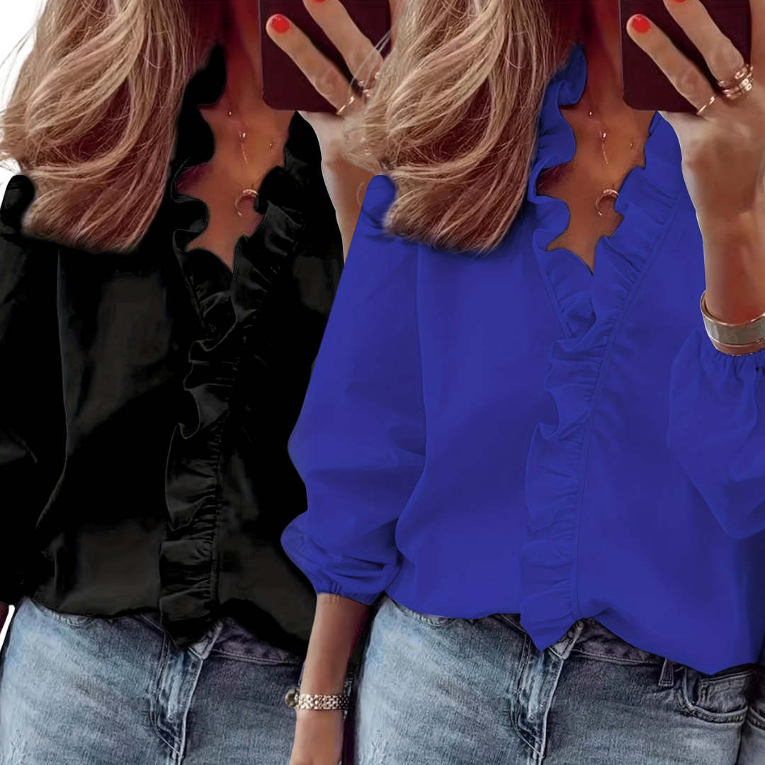 Lisa™ - Timeless V-Neck Blouse with Ruffles for Casual Elegance