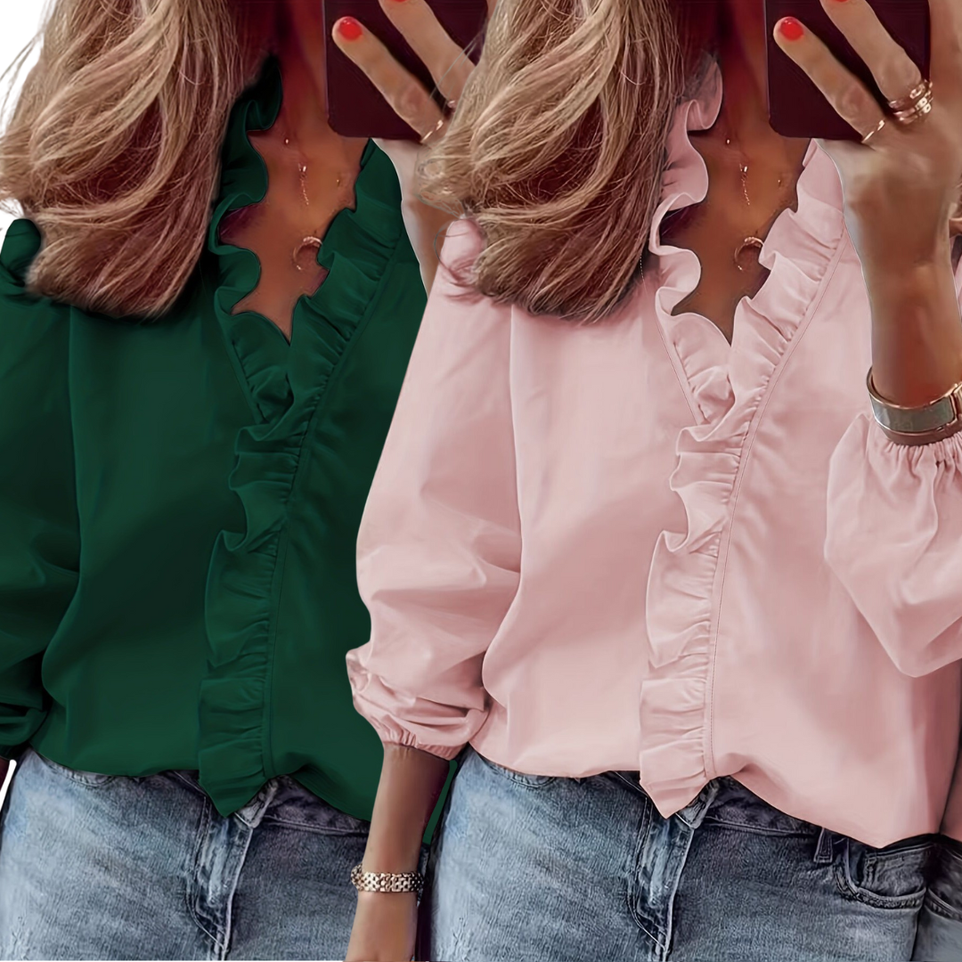 Lisa™ - Timeless V-Neck Blouse with Ruffles for Casual Elegance