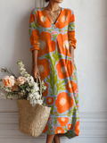 Evelyn-  Vintage Floral Pattern Art Print Cotton And Linen Pocket Dress