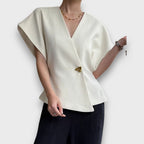 Selene – Minimalist Draped Top with Gold Accent