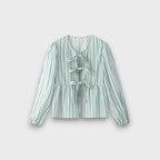 Celina – Striped Blouse with Bows and Voluminous Sleeves