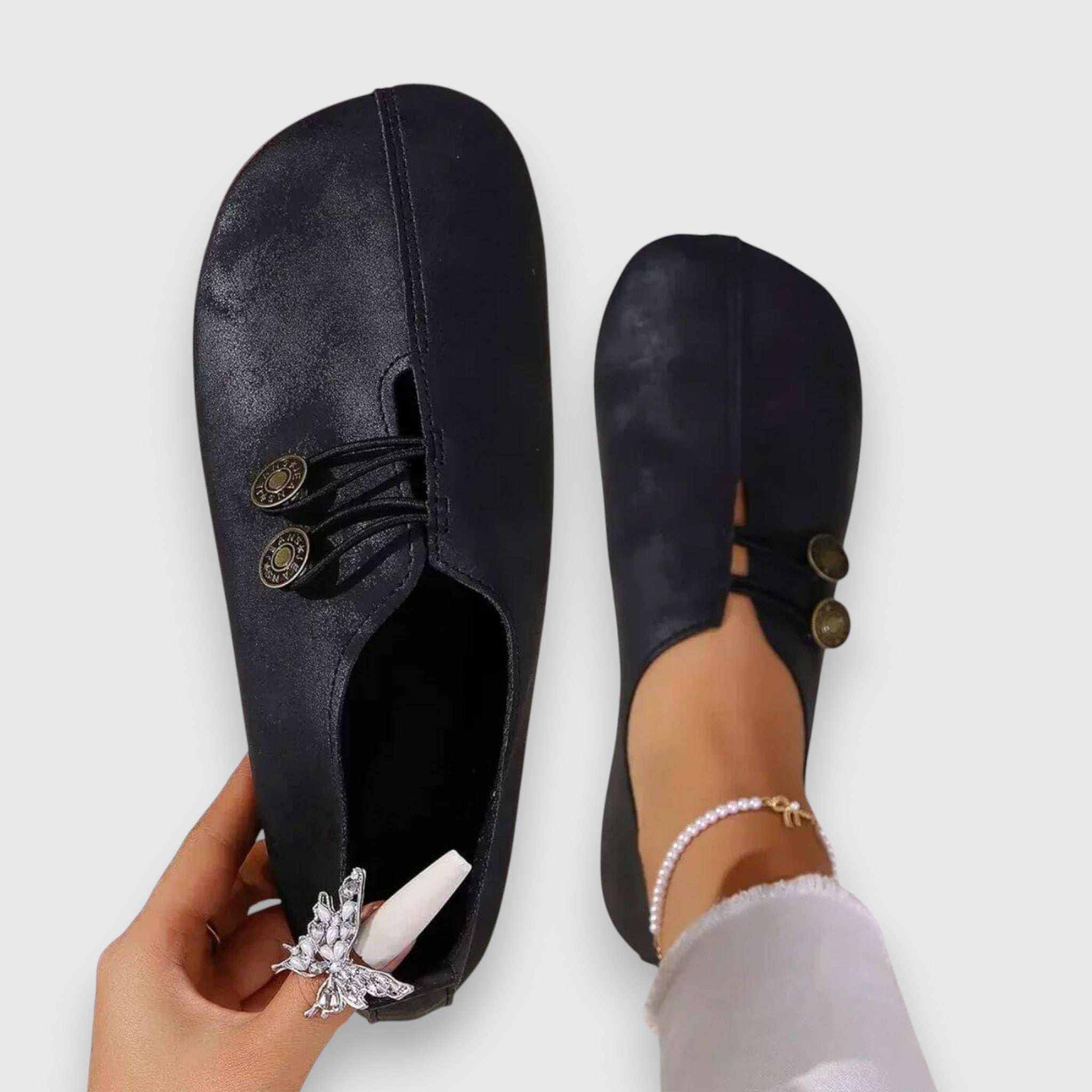 Halessia – Soft Slippers with Vintage Button Detail