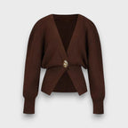 Enea – Deep V-Neck Cardigan with Gold Button