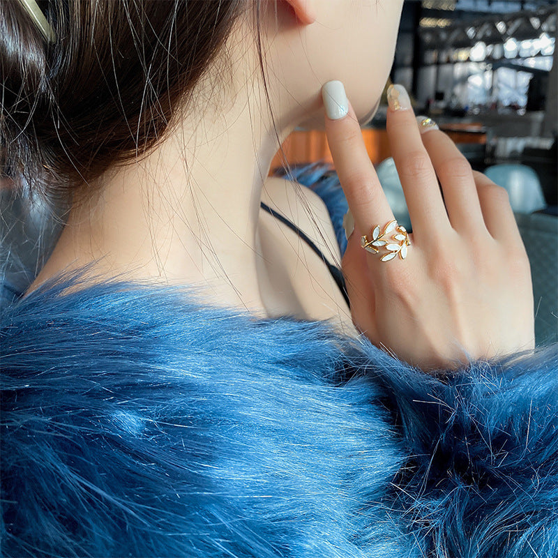 Leaf & Opal Adjustable Ring