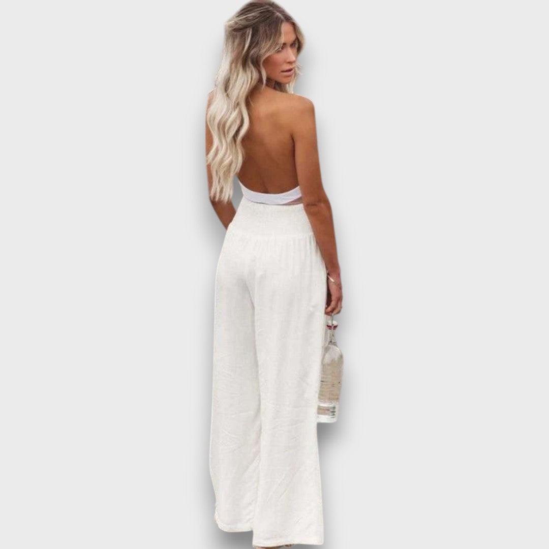 Solaya – Wide Summer Pants with Smocked Waistband