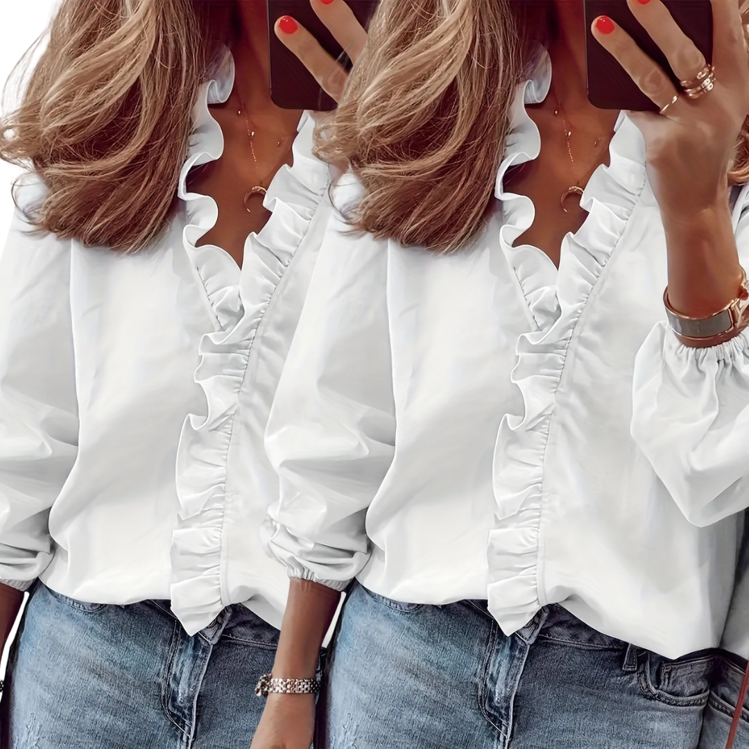 Lisa™ - Timeless V-Neck Blouse with Ruffles for Casual Elegance