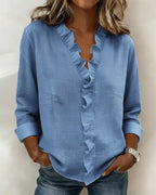 Susan | Blouse with Ruffles, V-Neck and Long Sleeves
