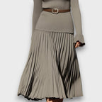 Levarisse – Pleated Midi Dress with Turtleneck
