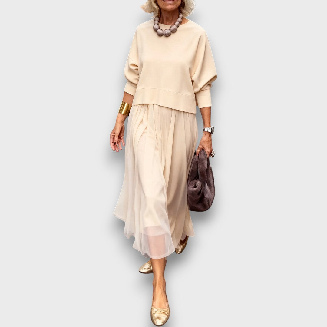 Alex – Elegant Knit-Tulle Layered Dress