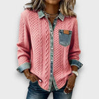 Ambria – Patchwork Knit Top with Denim Details