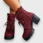 Belana – Suede Lace High-Heel Booties