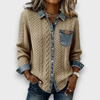 Ambria – Patchwork Knit Top with Denim Details