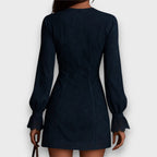 Lynara – Suede Mini Dress with Vintage Lace Detail