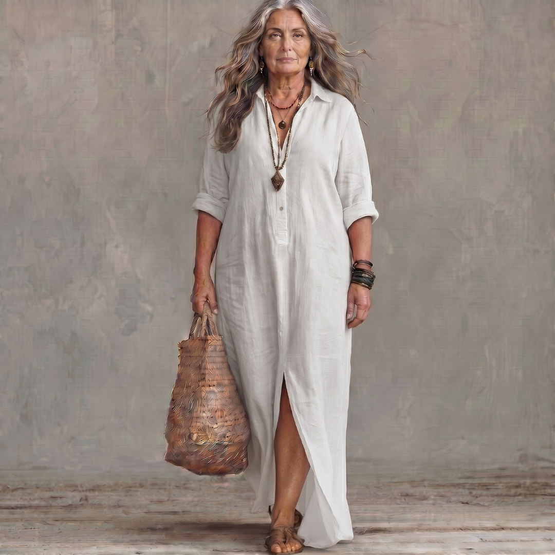 Soline | Relaxed V-Neck Button Maxi Dress
