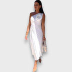Lunelle – Asymmetric Dress with Rose Detail