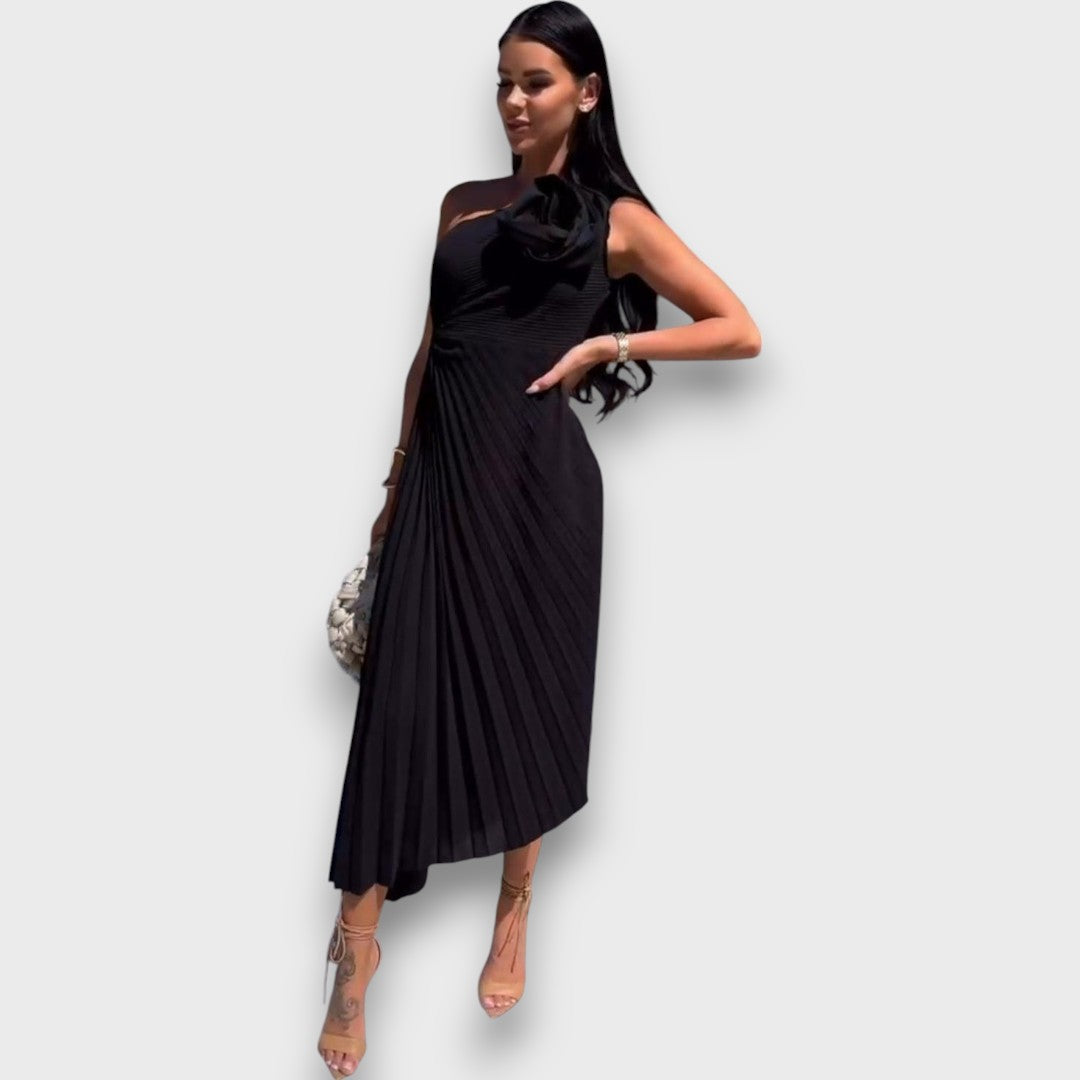 Lunelle – Asymmetric Dress with Rose Detail